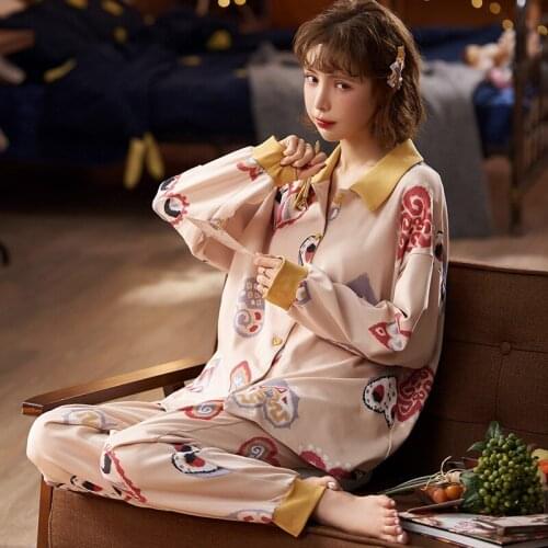 Sweet Maternity Nursing Nightwear Pink Cotton Breastfeeding Sleepwear For Pregnant Women Autumn Pregnancy Pajamas Night Wear Set