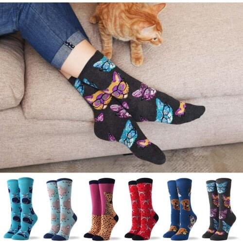 Cute Animals Funny Socks Women Cotton Creative Mermaid Fish Pug Design Japanese Harajuku Crew Calcetines Mujer Divertidos Sokken