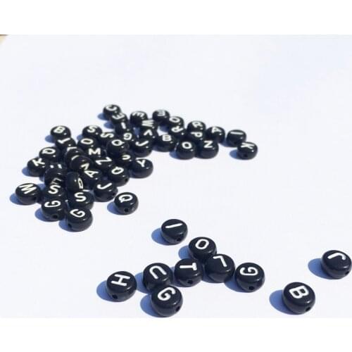 Mini Order 200pcs 4*7mm Flat Coin Round Shape Black Acrylic Letter Beads Single Initial English Alphabet A-Z ABC Jewelry LooseBe