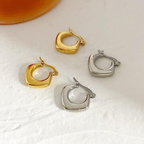 Monlansher Rhombic Geometric Hoop Earrings Gold Silver Color Titanium Steel Earrings for Women French Elegant Earrings Jewelry