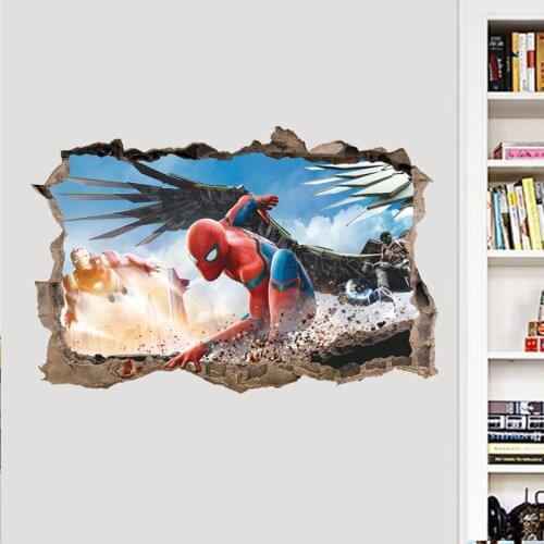 Cartoon Spiderman Wall Stickers For Kids Room Children Bedroom Decor Home Black Panther Movie Mural Boys room decor