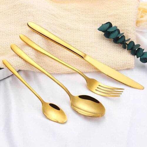 Gold Dinnerware Set Stainless Steel Tableware Knife Fork Spoon Flatware Kit Kitchen Cutlery Set Mirror Polished