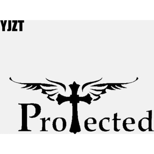 YJZT 14.1CM*5.5CM Vinyl Decal Car Sticker Protected Christian Cross Black/Silver C3-1460