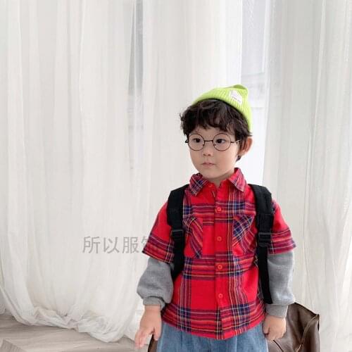 2020 New Style Plaid Children Long Sleeve Shirt BOYS Autumn Joint Brushed And Thick Korean-style Outdoor BABYS Top
