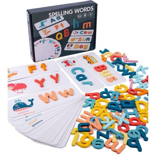 ANew Kids Wooden Spelling Word Puzzle Game Educational Toy For Children English Alphabet Cards Letter Learning Toys Wood Blocks