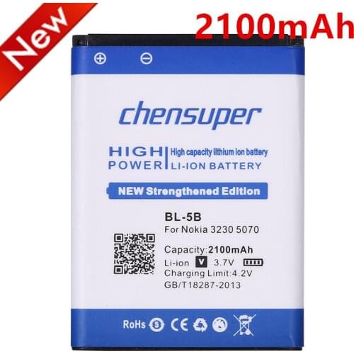 New 2100mAh BL-5B BL 5B High Capacity Battery for Nokia 3230 5070 5140 5140i 5200 5300 5500 6020 6021 6060 BL-5B Battery