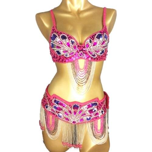 New Design Womens Belly Dance Costume Wear BRA+belt 2pc/set Carnival Costume Sexy belly dance outfits Bollywood Dance Clothes