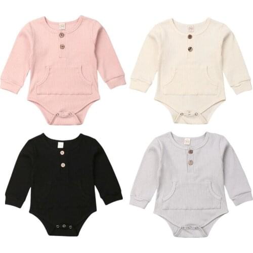 Toddler Baby Clothes 2019 Newborn Infant Baby Boy Girl Long Sleeve Bodysuit Jumpsuit Clothes Outfit Solid Autumn Clothes