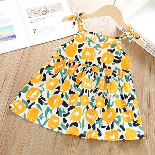 Summer 2021 New Graffiti Printing Strap Dress Round Neck Seleeveless Toddler Cute Princess Dress Children Clothes Desses for Gir