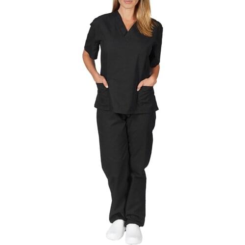 40# Unisex Nurse Uniform Sets Pocket Men & Women Short Sleeve V-neck T-shirt Tops+pants Nursing Working Uniform Suit Подходить