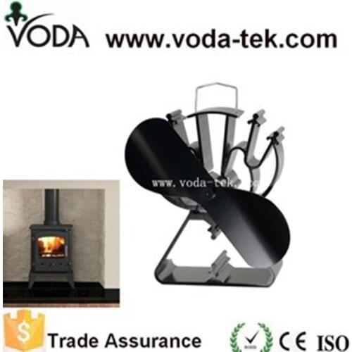 VODA Black Heat Powered Stove Fan 2 Blade Fireplace Fan Triangle-Shaped Base For Wood/Log Burner /Fireplace-Eco Friendly Saving