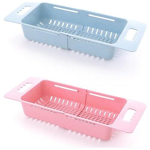 Retractable Adjustable Sink Dish Drying Rack Kitchen Organizer Plastic Sink Drain Basket Vegetable Fruit Holder Storage Rack