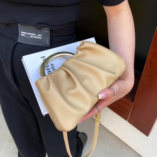 Folds Design Trendy PU Leather Crossbody Bags For Women Solid Color Small Cute Shoulder Bags Ladies Chain Handbags And Purse