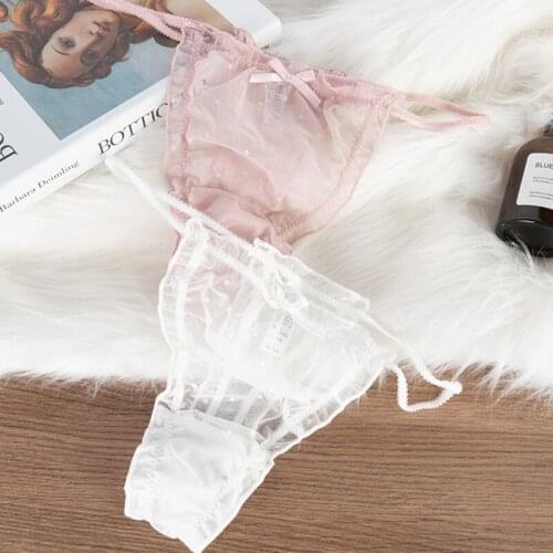 Womens Panties Sexy Thong Lace Mesh Underwear Transparent G String Polka Dot Breathable Thong Women Exotic Underwear