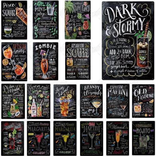 Metal Signs Vintage Zombie Margarita Martini Mojito Tin Sign Wall Decor for Man Cave Bar Pub Club Iron Painting Decoration Plate