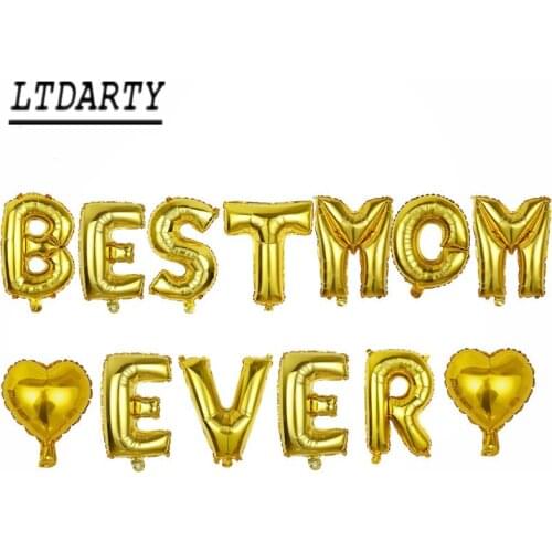 1set 16inch rose gold gold silver letter foil balloons 10nch heart balloon mothers day decoration Best Mom Ever party supplies