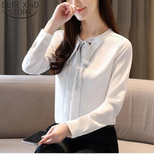 2021 Spring New Women Clothes Elegant Office Lady Solid Long Sleeve Bow Chiffon Blouse Women Cardigan Shirts Ladys Tops 8486 50