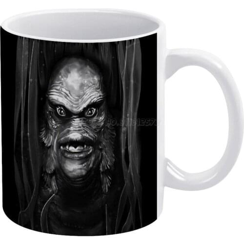 The Creature ( Monotone ) White Mug 11 Oz Funny Ceramic Coffee/Tea/Cocoa Mug Unique Gift Horror Halloween Creature Lagoon Black