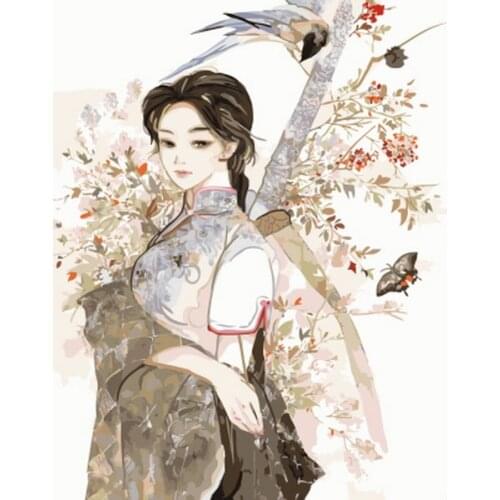 Frameless picture oil painting by numbers wall decor diy painting on canvas for home decor 4050 girl and bird