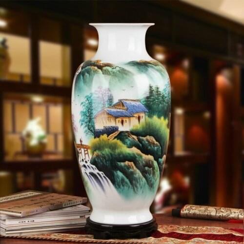Jingdezhen Master Hand Painted 60cm Height Large Decoration house in mountain Pattern Ceramic Flower Vase