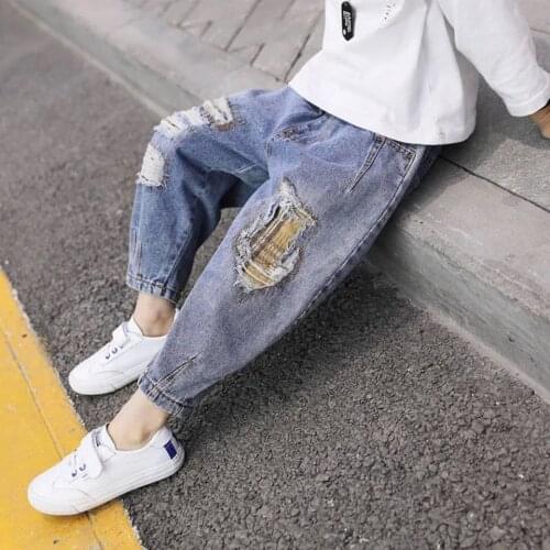 Summer Fashion Children Ripped Jeans Kids Boys Jeans Denim Pants For Teenagers Boys Clothes Enfant Stretchy Denim Trousers