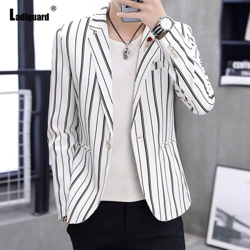 Ladiguard Plus Size 3xl Mens Elegant Leisure Casual Blazers Trend 2021 Autumn Classic Stripes Outerwear Business man Blazer