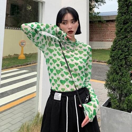 Womens t-shirt oversize y2k Tops crop top Long sleeve Full of love Summer Thin loose mesh harajuku aesthetic Hip Hop Clothing