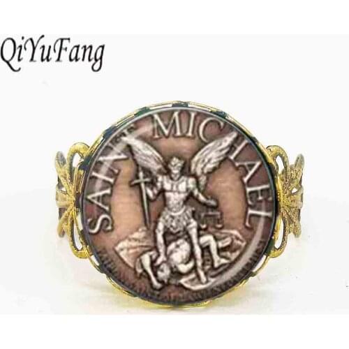 Saint Michael Patron of Police officers Shield Glass Dome ring DIY Fashion Academy Jewelry Charm Trendy Gift