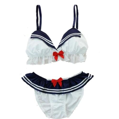Anime Style Sailor Moon Cosplay Costume Lolita Girl Navy Intimates Japanese Maid Milk Silk Bras & Panties Set Wirefree Underwear
