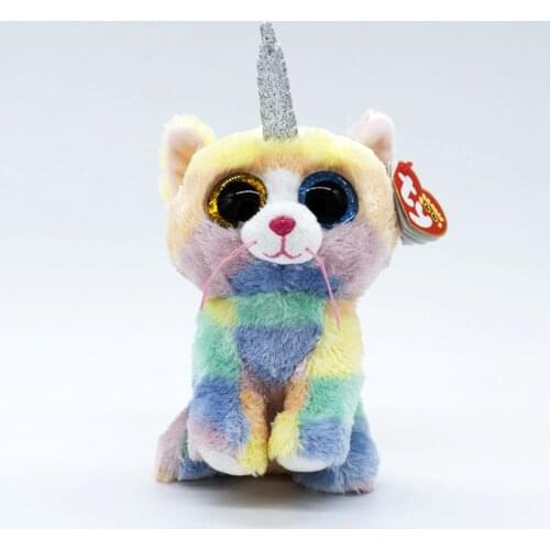 Ty Colorful Different Pupil Unicorn Cat Heather Long Beard Plush Toys Decorations Cabinet Ornaments Gifts For Children 15CM