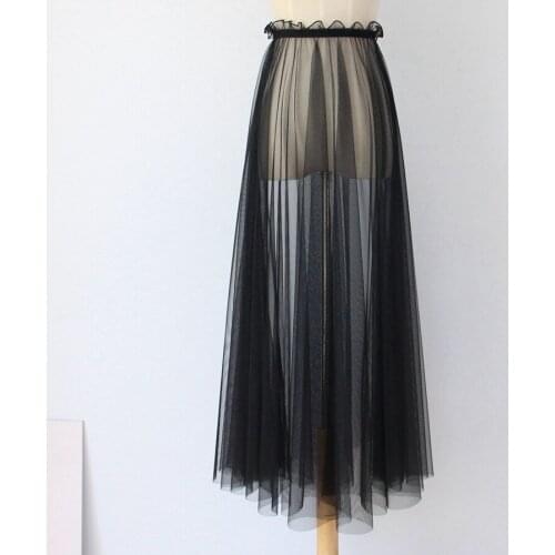 Summer underskirt 80/90/100cm ruffles single layer transparent mesh cover skirt high waist ankle-length long half slip