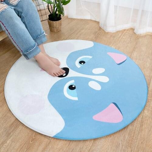 Cute Dog Round Carpet Suede Mat Child Non-Slip Pads Home Swivel Chairs Cushion Rug
