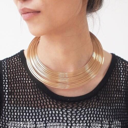 UKMOC Fashion Punk Multilayer Metal Wire Neck Fit Torques Necklace Statement Jewelry Accessories Women Collar Chokers Necklaces