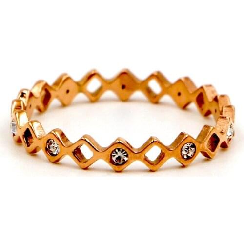 Fashion Stainless Steel Hollow Rhombus love Square Crystal Rings Women Rose Gold Color Party Wedding Tail Ring Gift