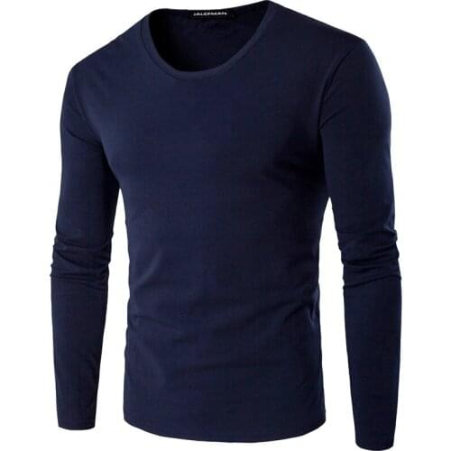 Long sleeve T-shirt Men Slim Solid color cotton O neck Casual tops Elasticity Brand 2021 new mans T-shirts