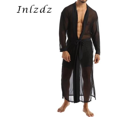 Mens Fashion Long Shirt Casual Cloak Top with Long Sleeve Open Front Mesh Transparent Shirt Great Outfit for Dressing Up