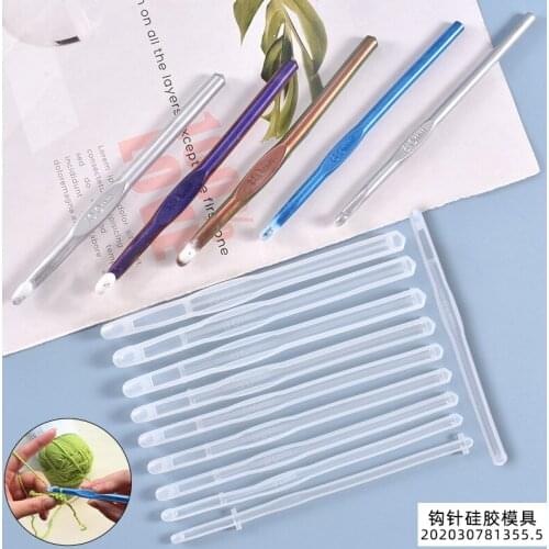 1 set DIY Crochet hook Epoxy Mold Transparent Epoxy Resin Knitting Hook Needles for Braiding Hand Sewing Tools Mold Silicone NEW