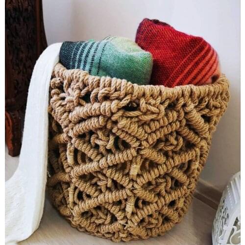 Wicker basket home bathroom Wicker healthy bohemian Rattan hanging flower pot dirty laundry basket storage basket Decoration
