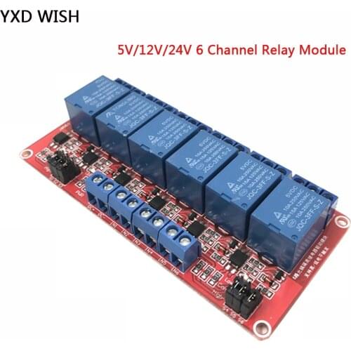 6 Channel Relay Module 5V 12V 24V High and Low Level Trigger Relay Control With Optocoupler 6 Way Relays DC 5 V 12 V 24 V Volt