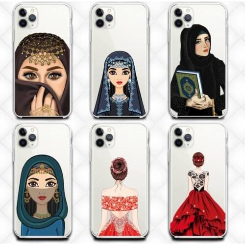 Luxury Woman Crown Hijab Face Muslim Islamic Phone Case Transparent Case For Iphone 6 6s 7 8 Plus XR X max 11 12 Pro Mini Max