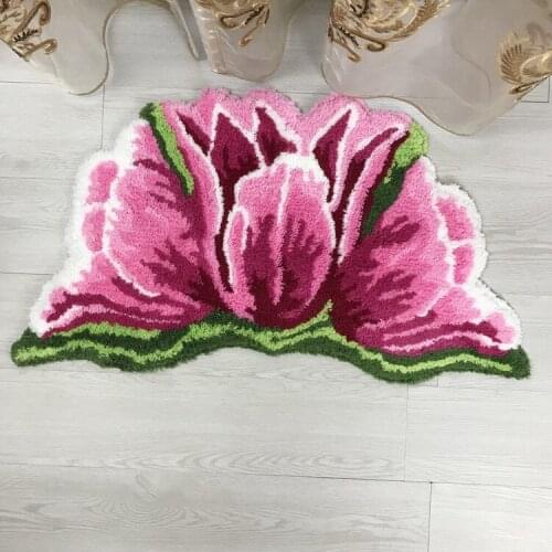 Handmade 3D Tulips Thick Flower Carpet Bedroom Livingroom Rugs Bed Soft Parlor Pink Rug Anti-slip Hallway Chair Kids Door Mat