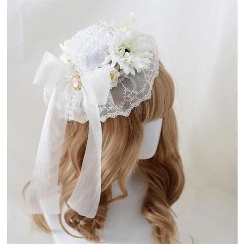 Handmade Lolita Tea Party Lace Bow Hairpin Top Hat Flower Wedding Side Clip Headdress Hair Accessories B1781
