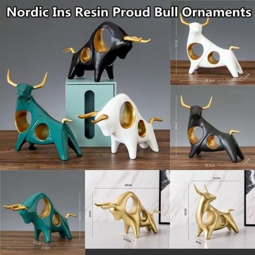 Nordic Ins Resin Proud Bull Ornaments Home Cabinet Bull Decorations Attacking Bull Miniatures Cattle Figurines Animal Decors