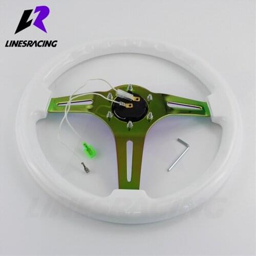 LR Universal 14" 350mm Wood Grain Steering Wheel 6 Bolts 1.75" Dish 3-Spoke Wood