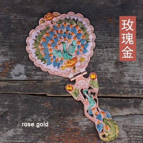 Fantastic Lucky Peacock Open-screen Dressing Mirror Creative Gift Handle Mirror Beauty Mirror Classical Carry-on Makeup Mirror