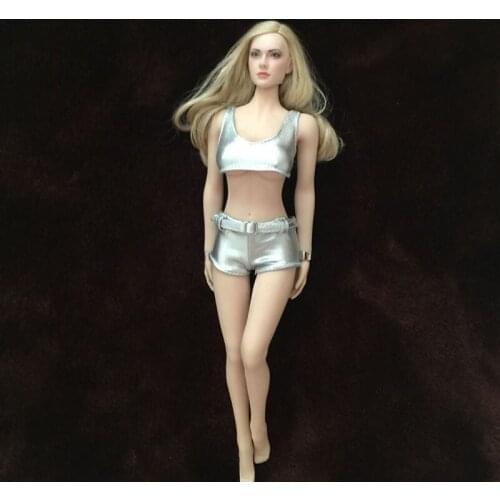 1/6 Scale female soldier clothes silver with shiny faux leather underwear shorts suit for PH UD JO Action Figure
