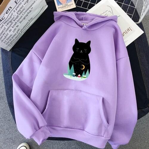 Cat Graphics Print Element Creative Harajuku Sweatshirt Winter Streetwear Cute Kpop Hooded Jacket Kawaii Colorful Tops Women