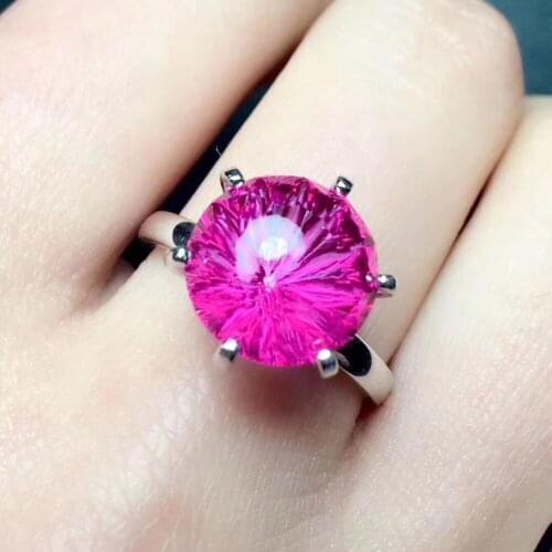 Natural pink Fireworks topaz gem Natural gemstone ring S925 sterling silver trendy Elegant round women party gift fine Jewelry