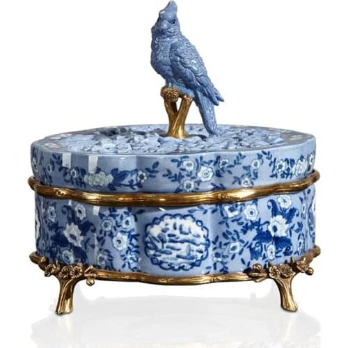 Zq European-Style Blue and White Porcelain Jewelry Box Decoration Home Ornament Living Room High-End Luxury Furnishings