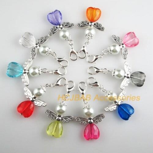 10 New Angel 22x30mm Charms Mixed Heart Acrylic Silver Plated Retro With Lobster Claw Clasps